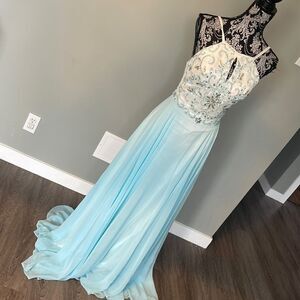 xscape sleeveless beaded top chiffon baby blue NEW